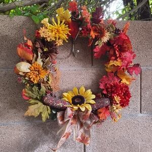 Autumn Harvest Wreath with Sunflower Accents